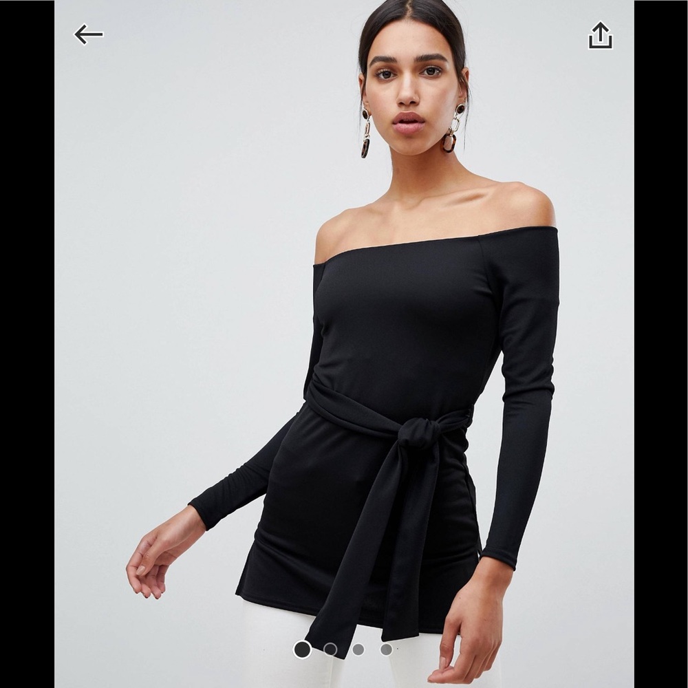 River Island- Black Belted Off The Shoulder Top